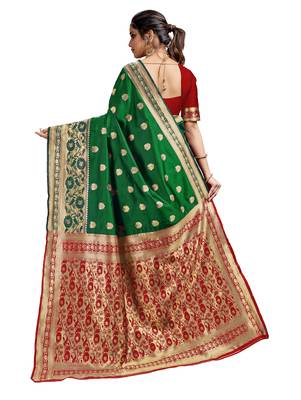 Green woven art silk saree with blouse 3