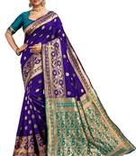 Blue woven art silk saree with blouse
