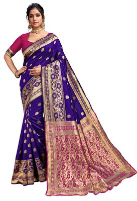 Blue woven art silk saree with blouse 1