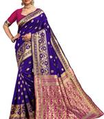 Blue woven art silk saree with blouse