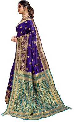 Blue woven art silk saree with blouse 2