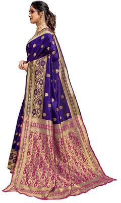 Blue woven art silk saree with blouse 2