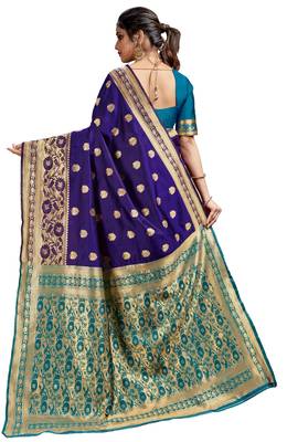 Blue woven art silk saree with blouse 3