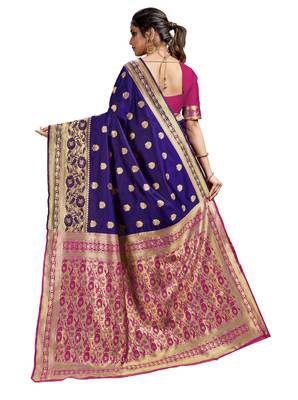 Blue woven art silk saree with blouse 3