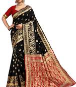 Black woven art silk saree with blouse