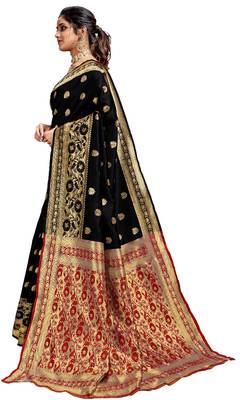 Black woven art silk saree with blouse 2