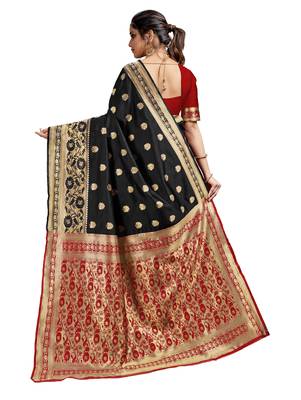 Black woven art silk saree with blouse 3