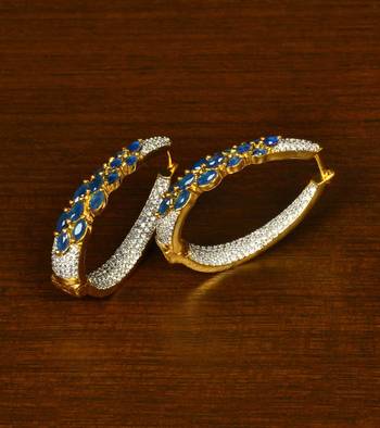 Sapphire and American Diamond Embellished Designer Hoops 216ED337 1