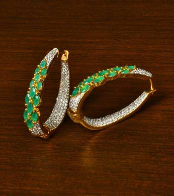 Emerald and American Diamond Embellished Designer Hoops 216ED338 1