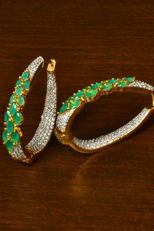 Emerald and American Diamond Embellished Designer Hoops 216ED338