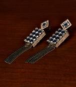 Sapphire Embellished Black and Rose Gold Plated Designer American Diamond Earrings 216ED341
