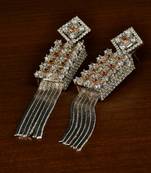 Champagne Stone Embellished Rhodium Plated Designer American Diamond Earrings 216ED342