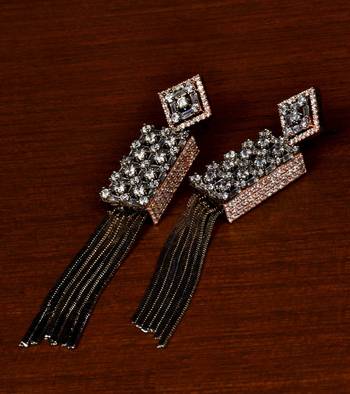 Black and Rose Gold Plated American Diamond Embellished Designer Earrings 216ED343 1