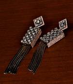 Black and Rose Gold Plated American Diamond Embellished Designer Earrings 216ED343