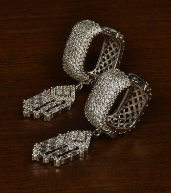 Rhodium Plated American Diamond Embellished Designer Dangler Hoop 216ED346 1
