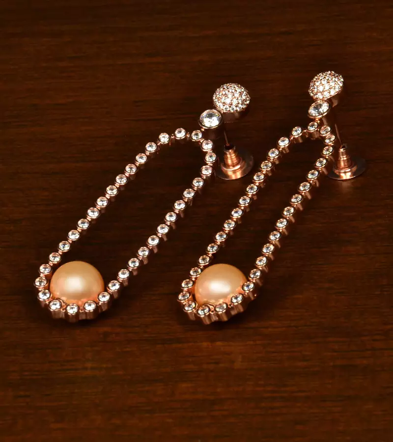 Rose Gold Plated Pearl and American Diamond Embellished Dangler 216ED348