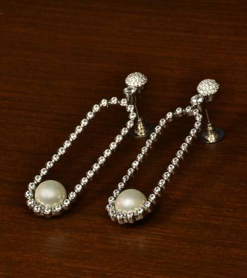 Rhodium Plated Pearl and American Diamond Embellished Dangler 216ED349 1