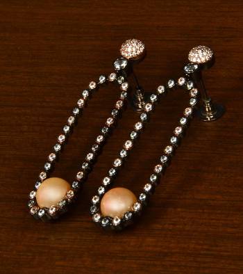 Black and Rose Gold Plated Pearl and American Diamond Embellished Dangler 216ED350 1