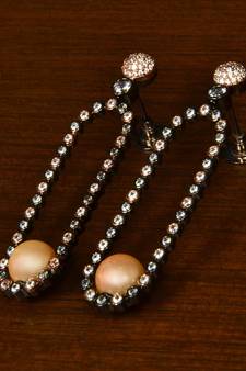 Black and Rose Gold Plated Pearl and American Diamond Embellished Dangler 216ED350