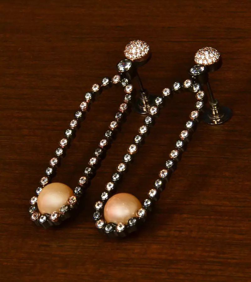 Black and Rose Gold Plated Pearl and American Diamond Embellished Dangler 216ED350