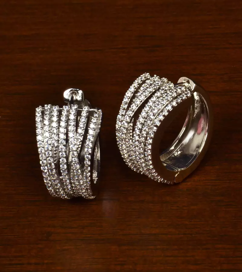Rhodium Plated American Diamond Embellished Designer Hoops 216ED351