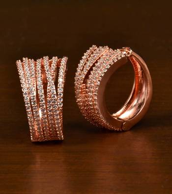 Rose Gold Plated American Diamond Embellished Designer Hoops 216ED352 1