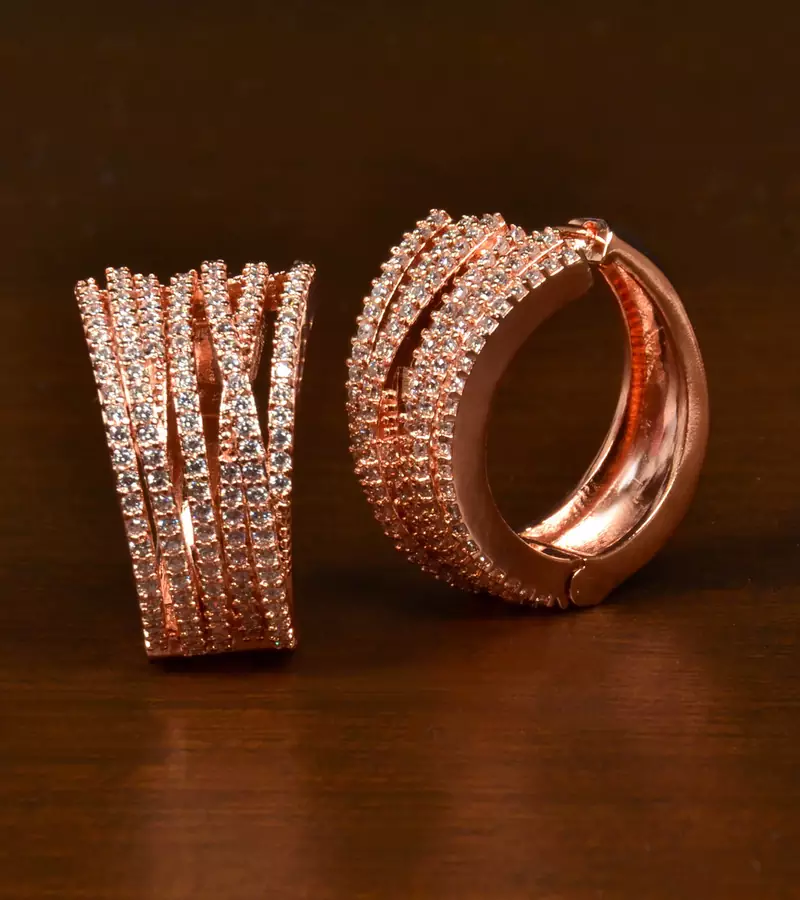 Rose Gold Plated American Diamond Embellished Designer Hoops 216ED352