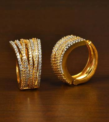 Gold Plated American Diamond Embellished Designer Hoops 216ED353 1