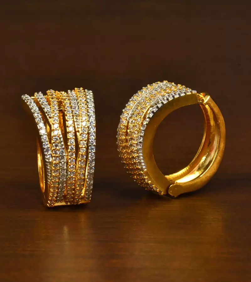 Gold Plated American Diamond Embellished Designer Hoops 216ED353