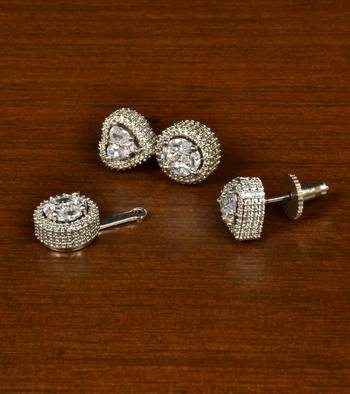 Rhodium Plated American Diamond Embellished Two in One Earrings 216ED354 1