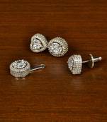 Rhodium Plated American Diamond Embellished Two in One Earrings 216ED354