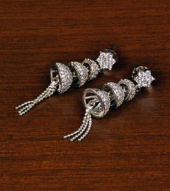 Rhodium Plated American Diamond Embellished Dangler Jhumki 216ED355 1