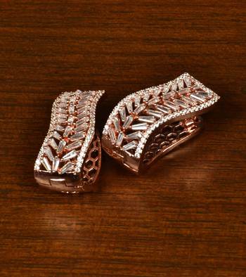 Rose Gold Plated American Diamond Embellished Hoop Style Earrings 216ED356 1