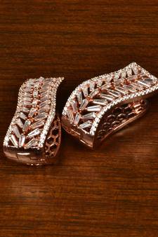 Rose Gold Plated American Diamond Embellished Hoop Style Earrings 216ED356