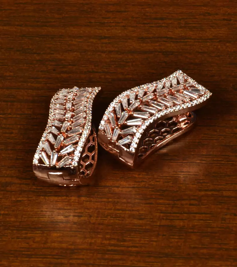 Rose Gold Plated American Diamond Embellished Hoop Style Earrings 216ED356