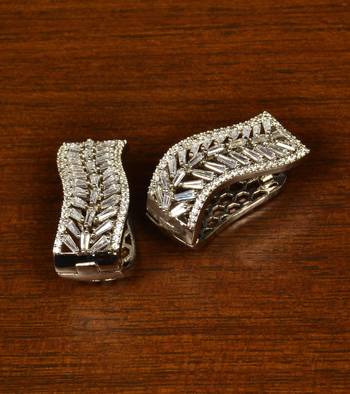 Rhodium Plated American Diamond Embellished Hoop Style Earrings 216ED357 1