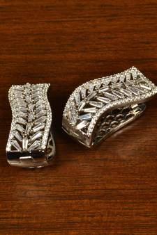Rhodium Plated American Diamond Embellished Hoop Style Earrings 216ED357
