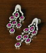 Ruby Embellished Rhodium Plated American Diamond Danglers 216ED359