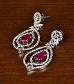 Ruby Embellished Rhodium Plated American Diamond Earrings 216ED361