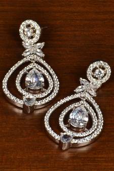Rhodium Plated American Diamond Earrings 216ED362