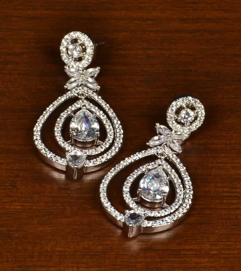 Rhodium Plated American Diamond Earrings 216ED362