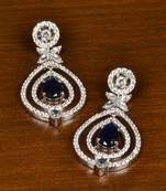 Sapphire Embellished Rhodium Plated American Diamond Earrings 216ED363