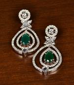 Emerald Embellished Rhodium Plated American Diamond Earrings 216ED364