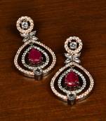 Ruby Embellished Black and Rose Gold Plated American Diamond Earrings 216ED365