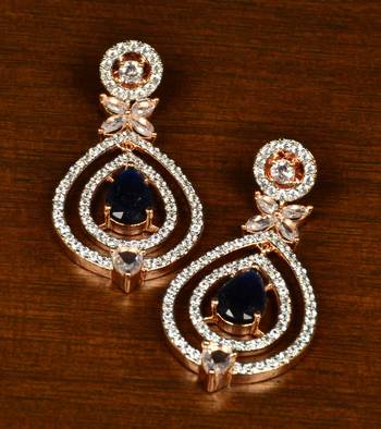 Sapphire Embellished Rose Gold Plated American Diamond Earrings 216ED367 1