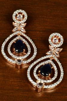 Sapphire Embellished Rose Gold Plated American Diamond Earrings 216ED367