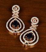 Sapphire Embellished Rose Gold Plated American Diamond Earrings 216ED367
