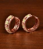 Rose Gold Plated American Diamond and Parrot Stone Embellished Designer Hoops 216ED372