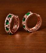 Rose Gold Plated American Diamond and Green Stone Embellished Designer Hoops 216ED374