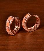Rose Gold Plated American Diamond and Peach Stone Embellished Designer Hoops 216ED375
